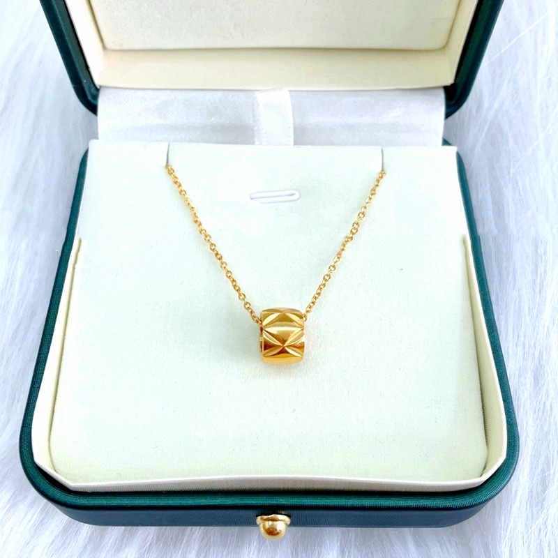 Kalung Titanium Asli Lapis Emas 18k Manik Wanita Anti Karat Perhiasan Titanium