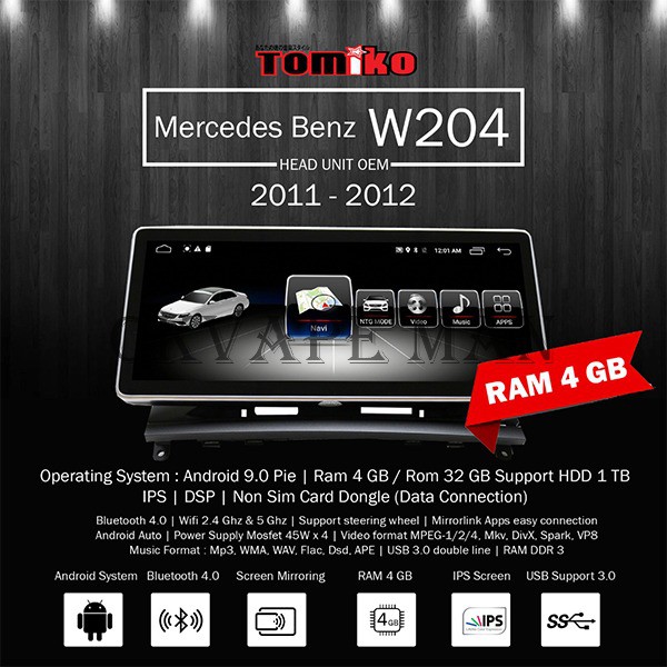 Head unit Android Tomiko OEM for Mercedez Benz W204 2007 - 2012