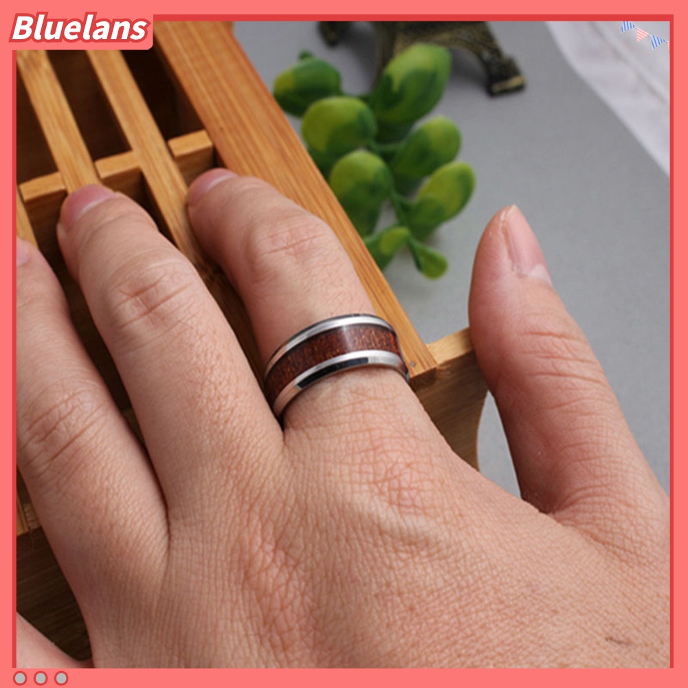 Cincin Bahan Titanium Steel Kayu Ukuran US 7-10 Untuk Pria Dan Wanita