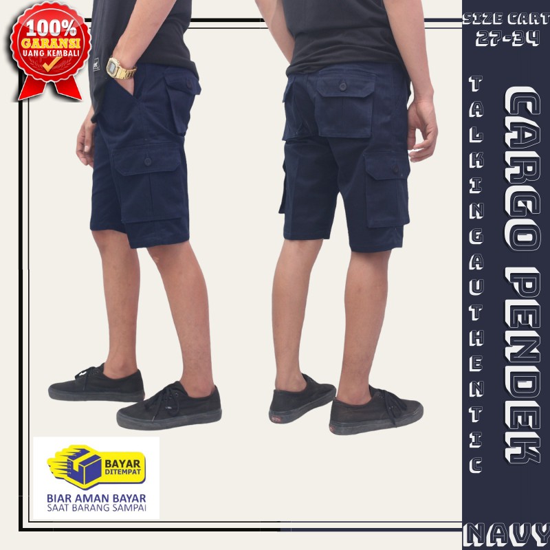 Celana Pendek Kanvas Cargo Pants Pria Navy Slimfit Katun Casual Murah Tactical Pdl Hiking Gunung