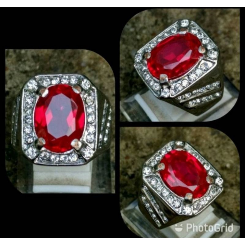 cincin batu merah Siam cutting diamond