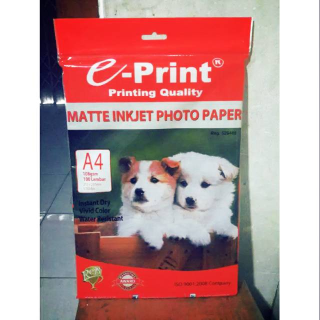 

Kertas matte eprint inkjet photo paper A4 108 gsm 100 lbr