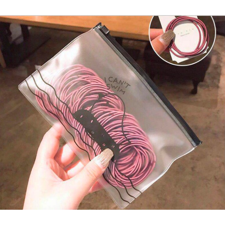 Ikat Rambut Korea I Can Swim isi 100 pcs Warna Warni DAPET POUCH-UNGU