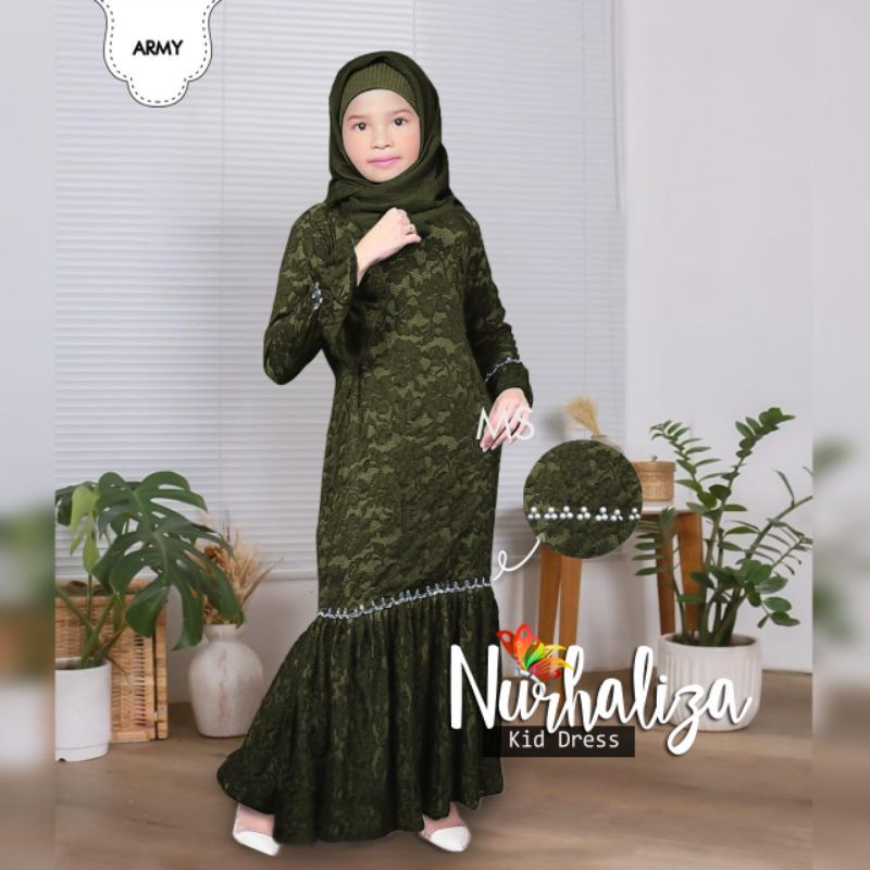 DRESS NURHALIZA KID ANAK MUTIARA, BRUKAT, FURING, GAMIS HIJAB MUSLIM, DRESS MAXY