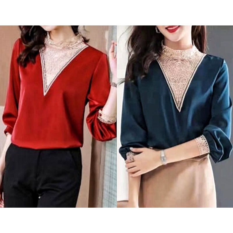 BLOUSE TRENDI KOMBINASI BURKAT IMPORT PREMIUM