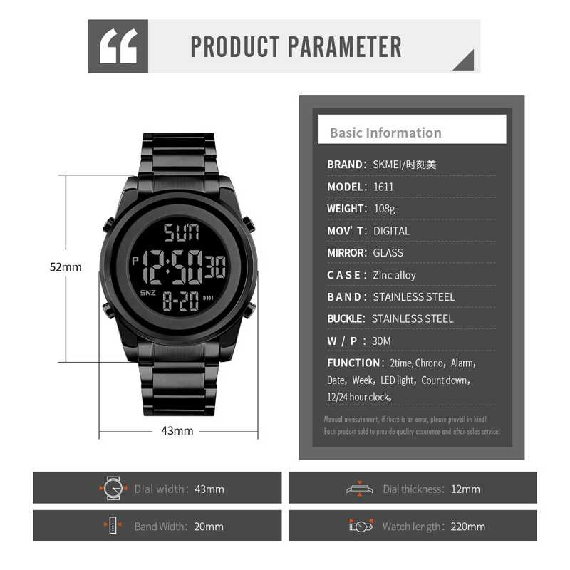 Jam Tangan Pria Digital Stainless Original SKMEI DG1611 Silver-3