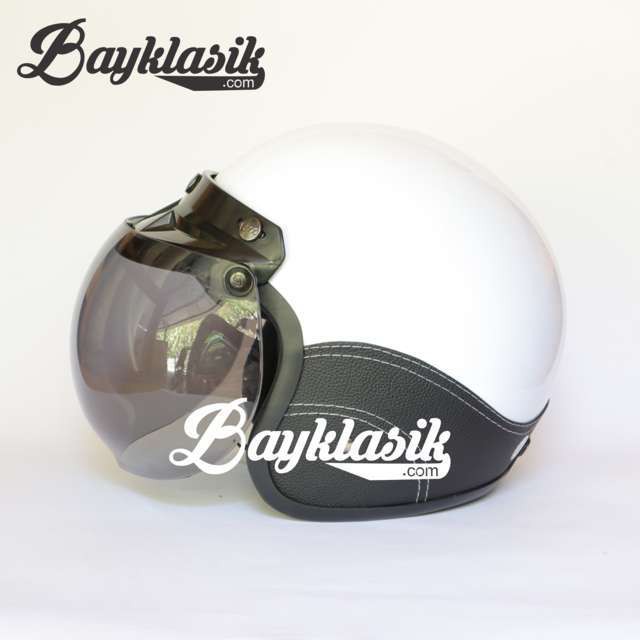  Helm  Bogo  Retro Putih Semi Kulit Hitam Visor Bogo  Original 