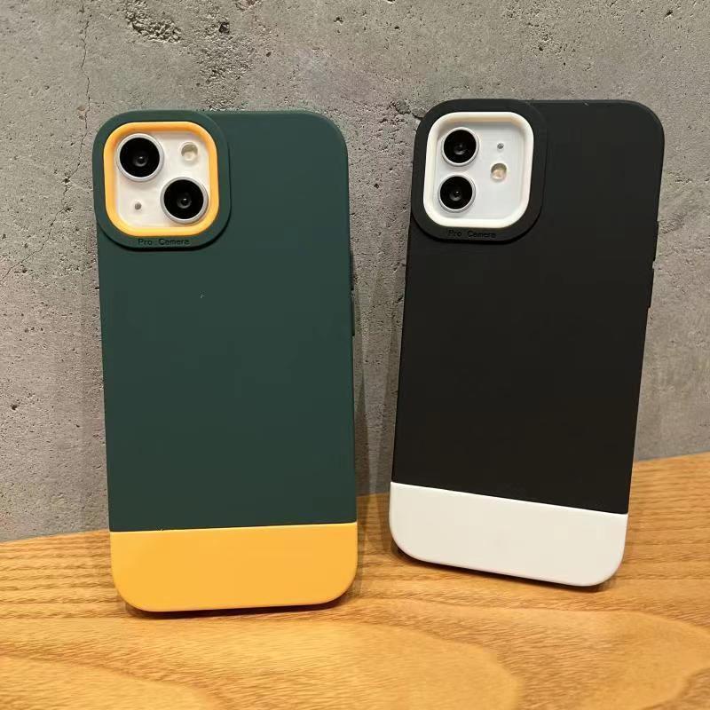 Casing Desain Sambungan Warna Kontras Hijau Putih Untuk iPhone 12 13 11 Pro Max X Xs Max Xr ouyg