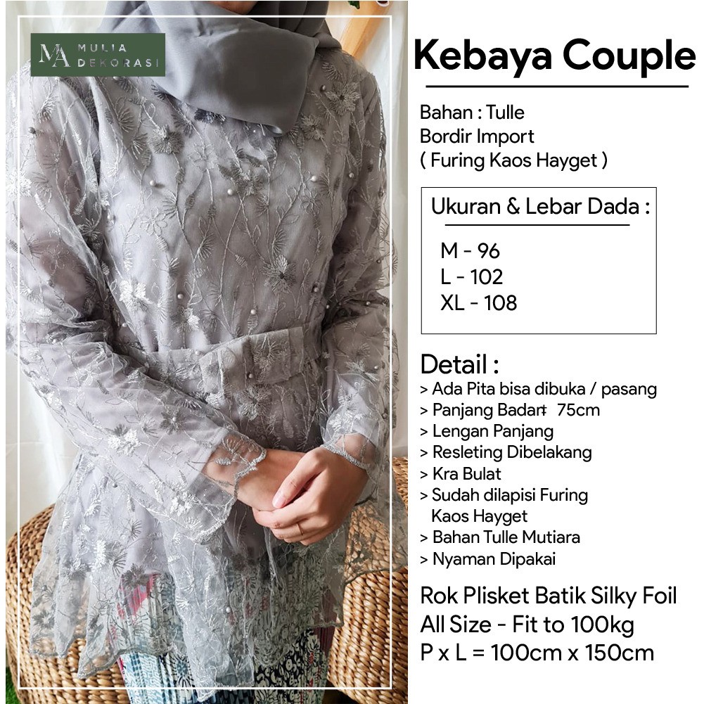 Set Pakaian Couple Pasangan Nikahan Lamaran Batik Pria Wanita Kebaya Brokat Kemeja Satin Silk