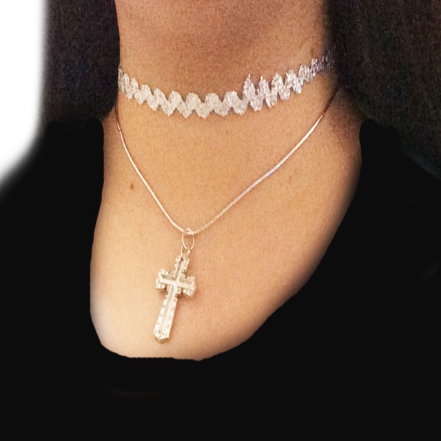 Kalung Choker Double Silver Salib