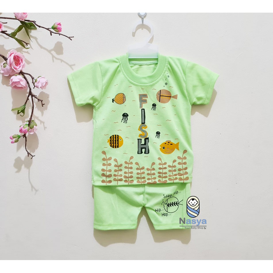 [J-009] Setelan Baju Bayi Pendek / Pakaian Laki Murah Newborn (0-6 bulan)