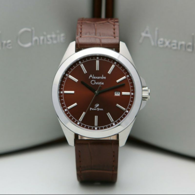 ALEXANDRE CHRISTIE AC1015 SILVER BROWN KULIT PRIA.ORIGINAL GARANSI RESMI 1 TAHUN