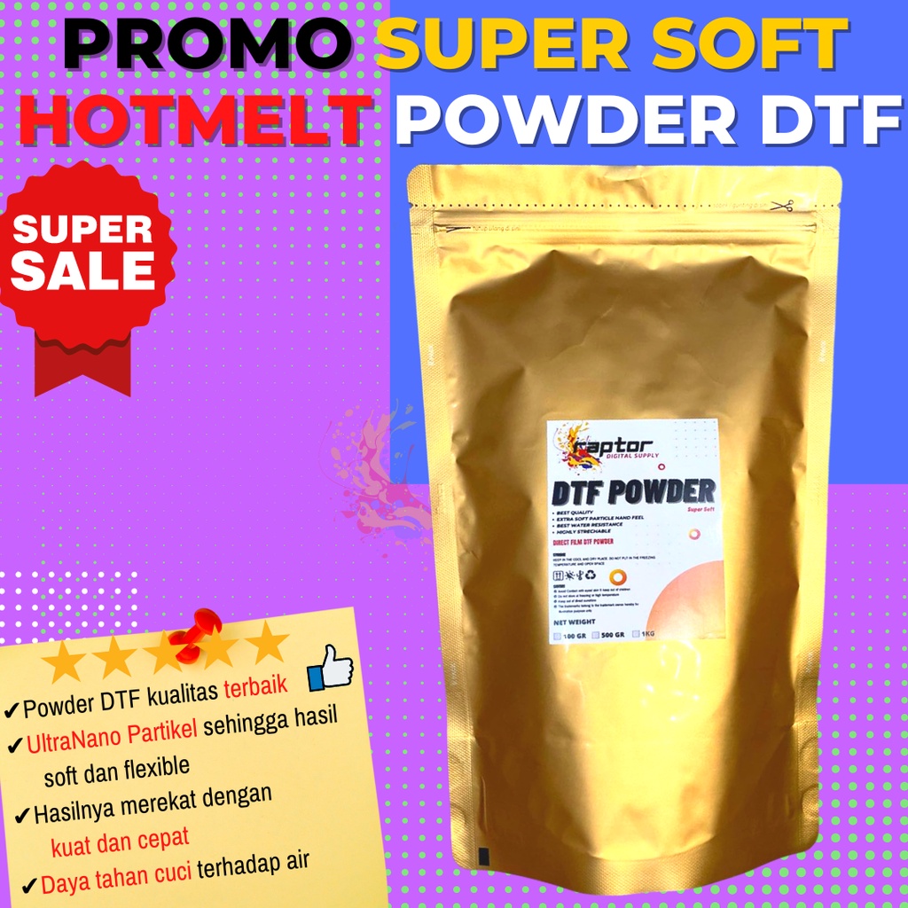 

RB Tepung Lem Bubuk DTF Hotmelt TPU DTF Powder Super Soft PET Film 1 KG