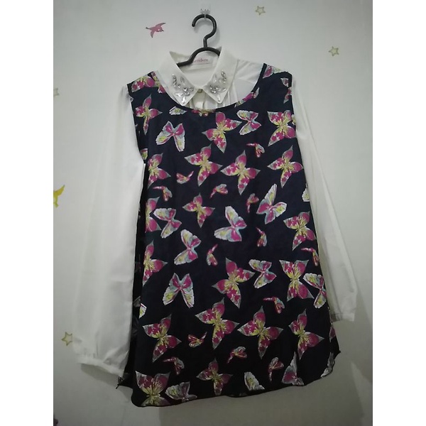 preloved oneset inner dan vest kemeja putih lengan balon dan vest kupu