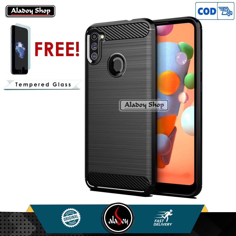 PROMO PAKET Case SAMSUNG A11 2020 Premium Softcase + Tempered Glass Pelindung Layar HP