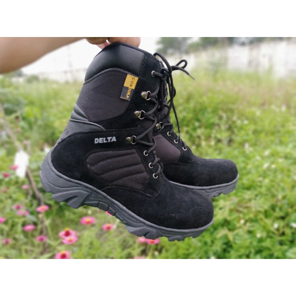 Sepatu Delta Safety Boots Ujung Besi Hitam Porli Security kmnhub Kerja lapangan Kerja peroyek 8inc