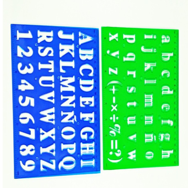 Set 2 pcs Penggaris gambar bentuk pola huruf dan angka - fancy ruller