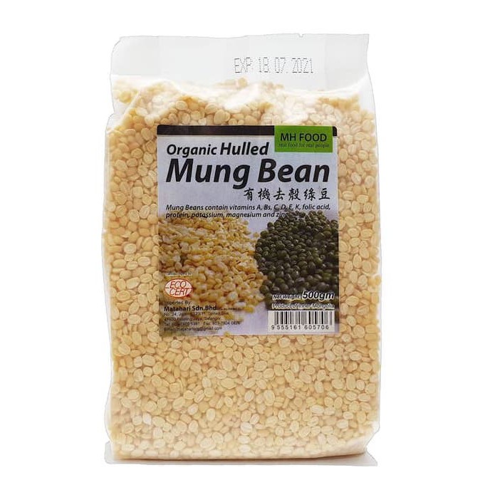 MH Food Organic Hulled Mung Bean 500g / Kacang Hijau Kupas Organik