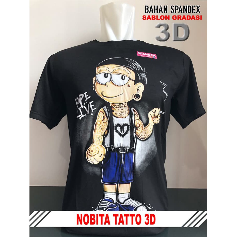 Kaos Distro Keren Anime Kartun NOBITA TATTO 3D Hitam