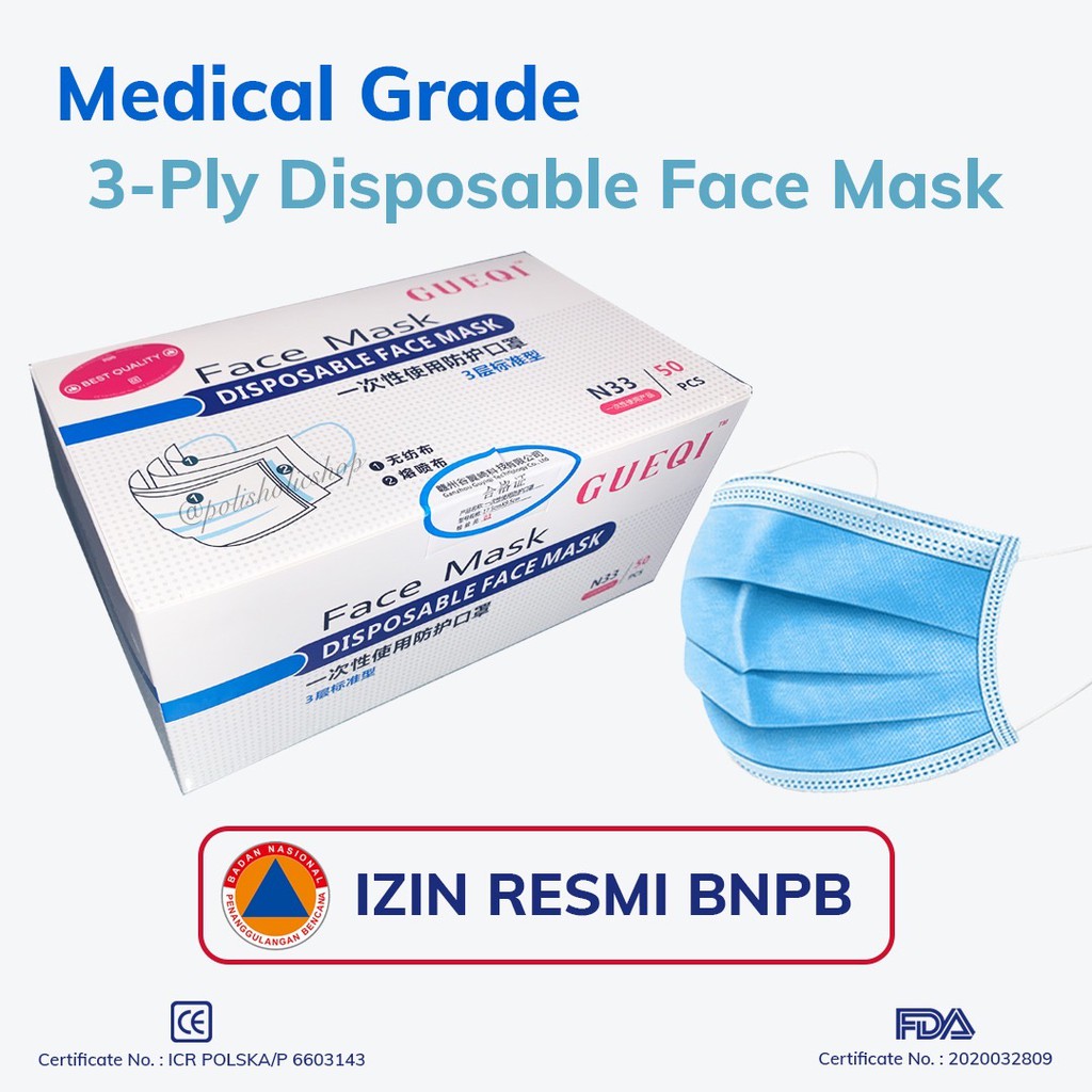 [READY] Masker Medis GUEQI 3PLY (Earloop isi 50 pcs)