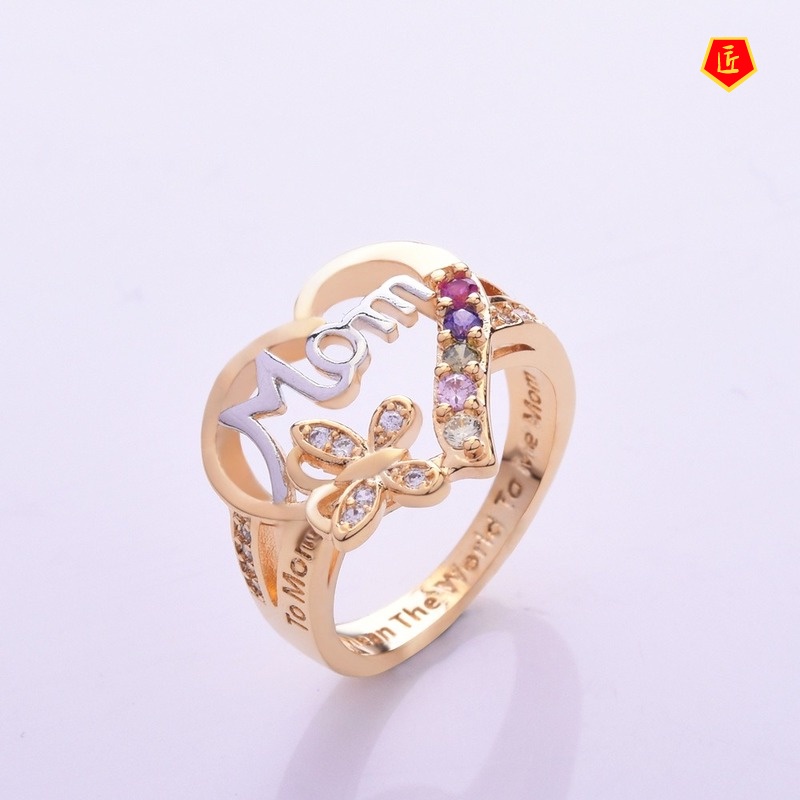 [Ready Stock]Fashion Love Mom Ring European and American Color Separation Exquisite Elegant