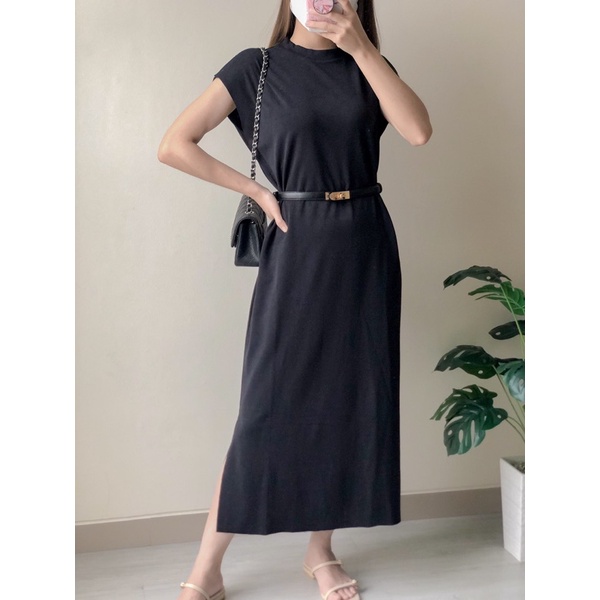 An Na [안나] Long Dress Side Slit Pakaian Gaun  Setelan Baju Rok Panjang Lebaran Gamis Maxi Bahan Raju
