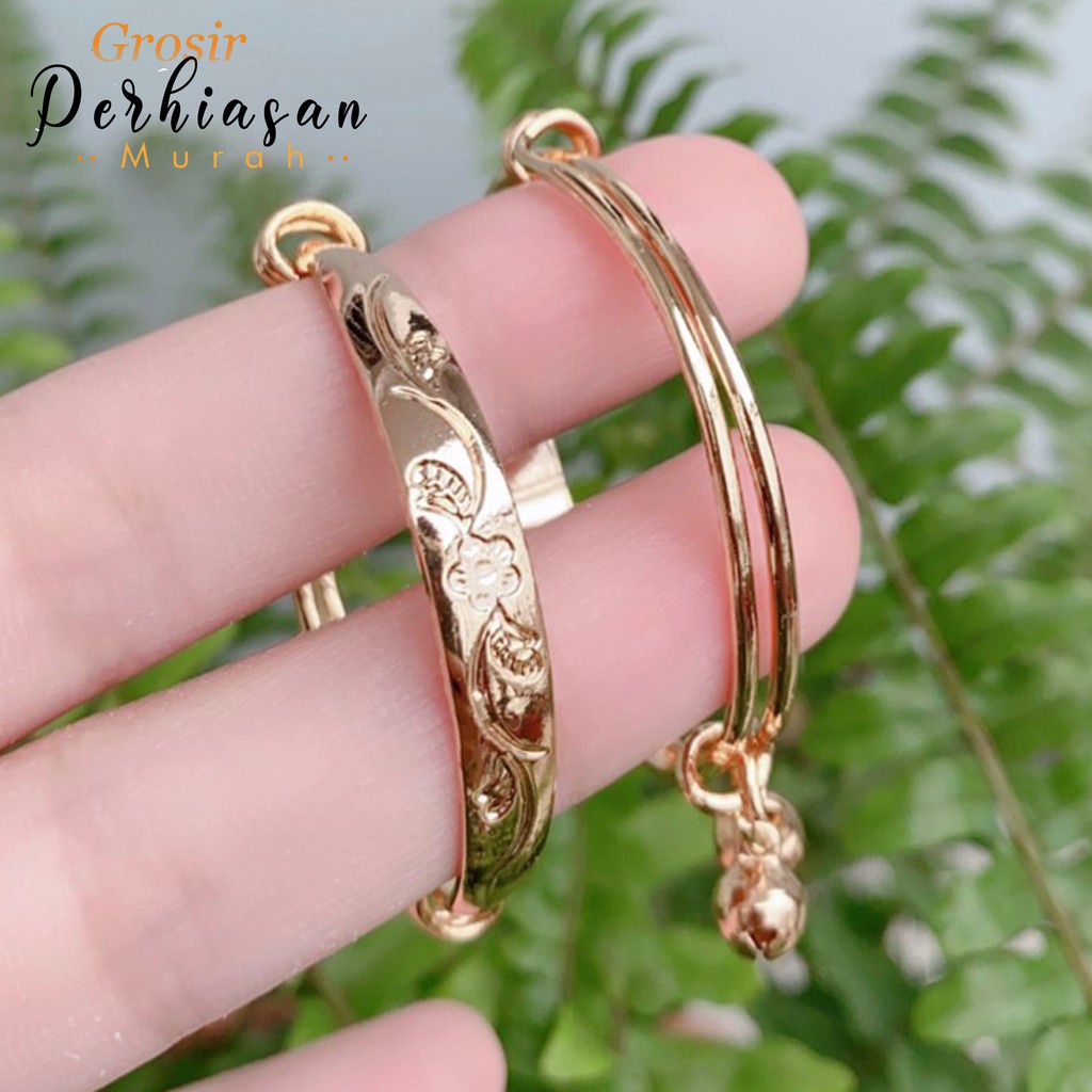 2Pcs Gelang Xuping Gold Gelang Tangan Anak Bayi Model Kerincing GA05