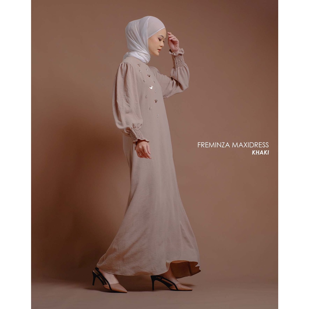 Mayoutfit Freminza Maxidress | Baju Lebaran Dress Gamis Payet Series Exclusive-Khaki