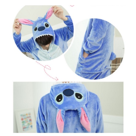 Kostum Pajamas Karakter Costume Stitch Biru Onesie Dewasa Unisex