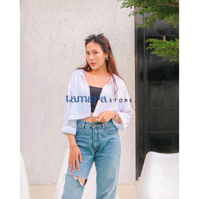 KEMEJA WANITA LENGAN PANJANG CROP OVERSIZE BASIC