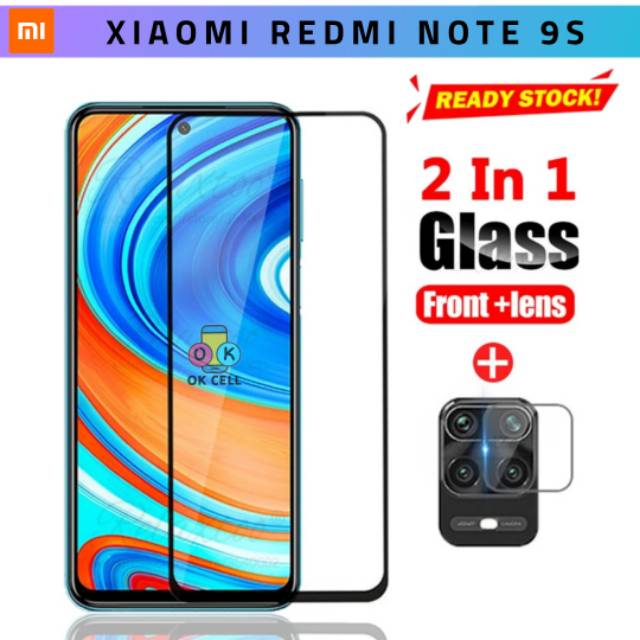 2in1 TG Anti Gores Layar Kamera Redmi Note 9s-Tempered Glass Layar Lens Xiaomi Redmi Note 9s Premium