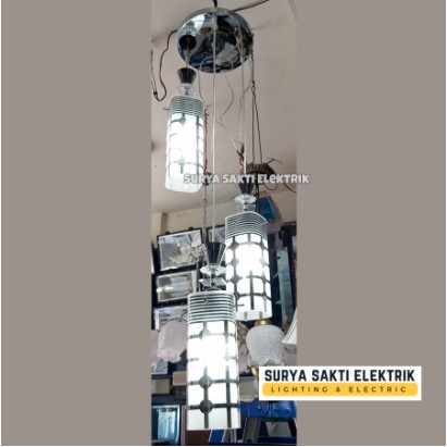 LAMPU GANTUNG MINIMALIS MODERN KACA 3 IN 1 MOTIF KOTAK HIAS RUANG TAMU
