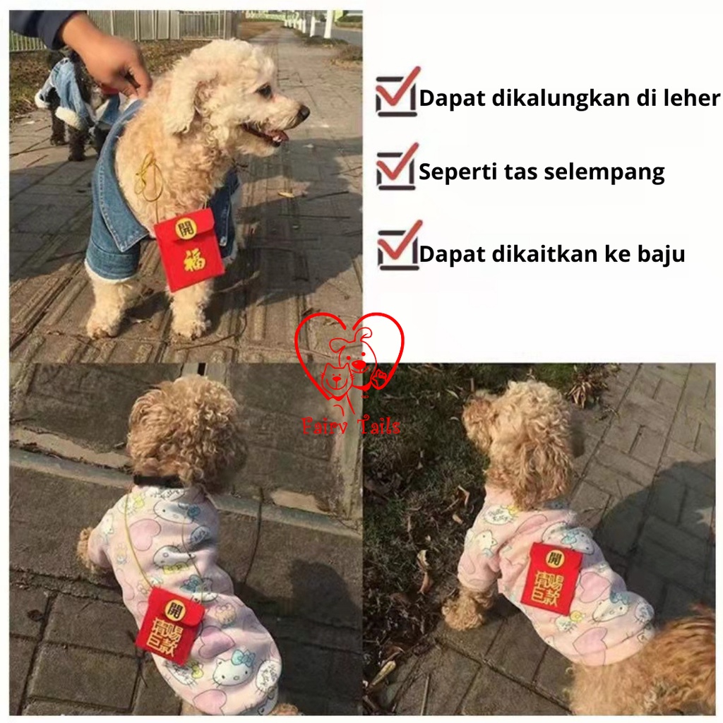 Tas Angpao Hongbao Baju Imlek Anabul Untuk Anjing dan Kucing / Red Envelope for Pet Dog and Cat Chinese New Year