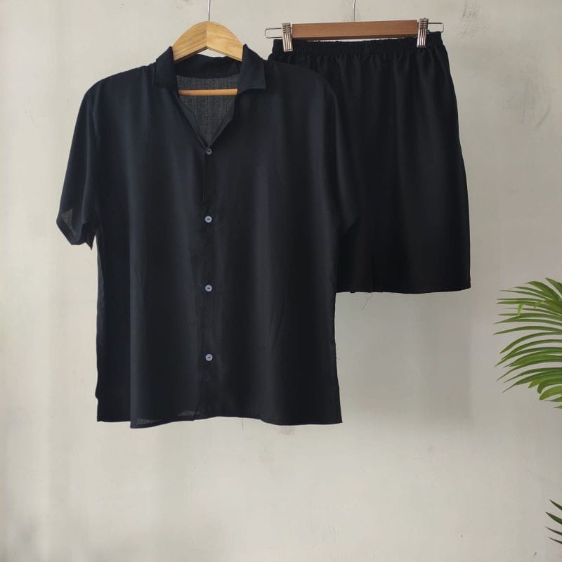 BEFAST - ZEC OOTD Wanita Setelan SIA / Piyama Kancing Pendek | Piyama Katun / Set Baju Tidur Wanita / Setelan Polos / Set Atasan Kemeja Lengan Pendek+Celana Pendek / Set Banyak Warna