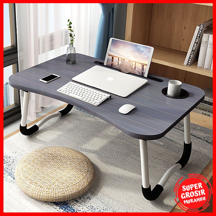 Meja Laptop Lipat Foldable Notebook Desk Table with Bottle Hole