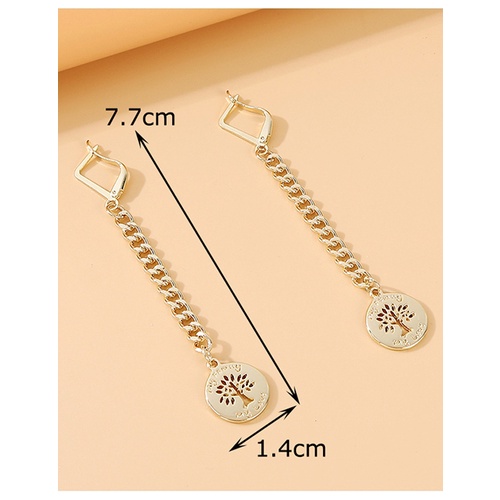 LRC Anting Fashion Gold Color Tassel Lucky Tree Chain Alloy Geometric Earrings Y64503