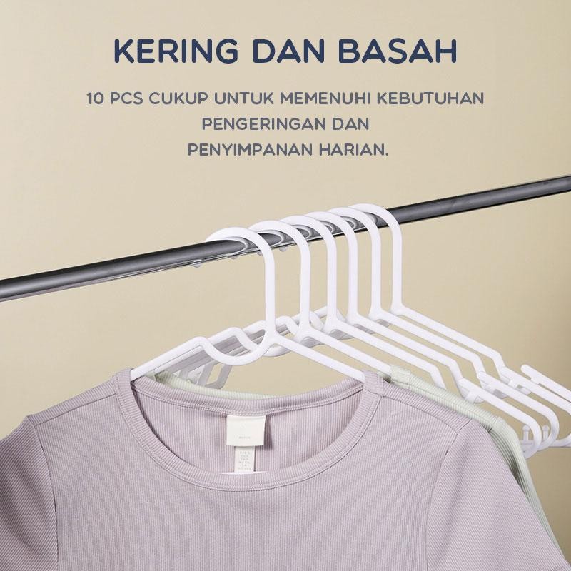 Gantungan Baju 10Pcs Hanger Plastik Anti Slip Ringan - Bonbox BCH10