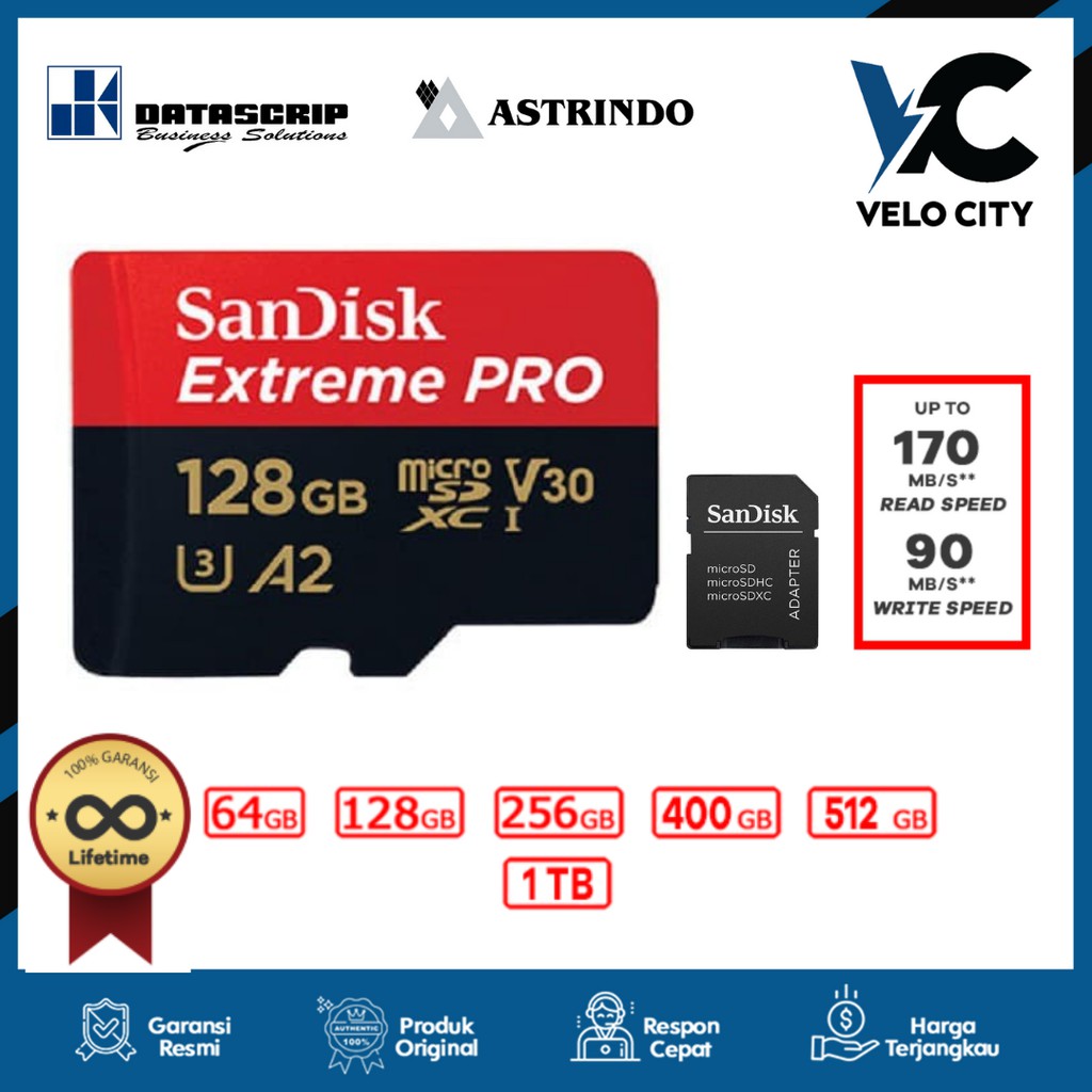 Memory Card MicroSD Sandisk Extreme Pro 128GB A2 UP TO 170MB/S SDXC Original Garansi Seumur Hidup