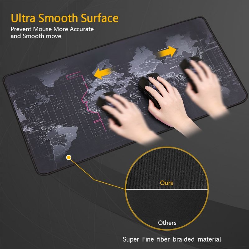 Professional Mouse Pad Gaming XL Desk Mat Motif Peta Dunia - MP002 - Black