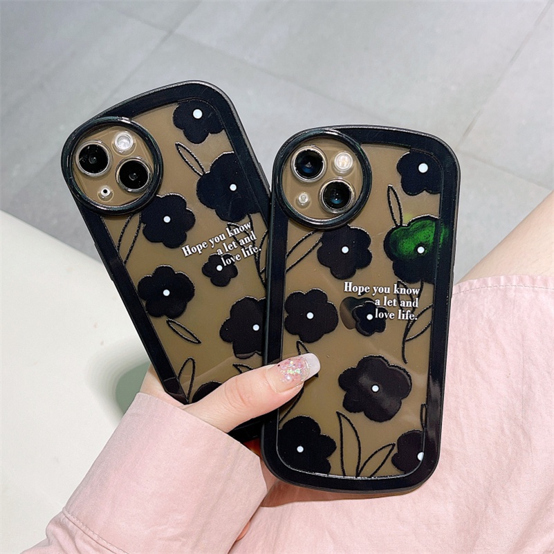 Soft Case Silikon Transparan Motif Bunga Hitam Untuk IPhone 13 12 11 Pro Max SE 2020 Xr X Xs Max 7 8 6 6s Plus