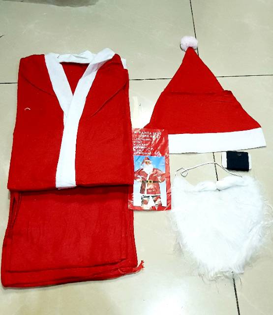 Baju Santa Pria Dewasa Flanel Kostum Natal Murah Komplit set Kado Natal Kumis Santa Murah