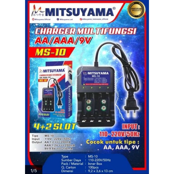 Charger Baterai AA AAA 9V Kotak Mitsuyama MS-10 A2 A3 9 Volt 6 Slot