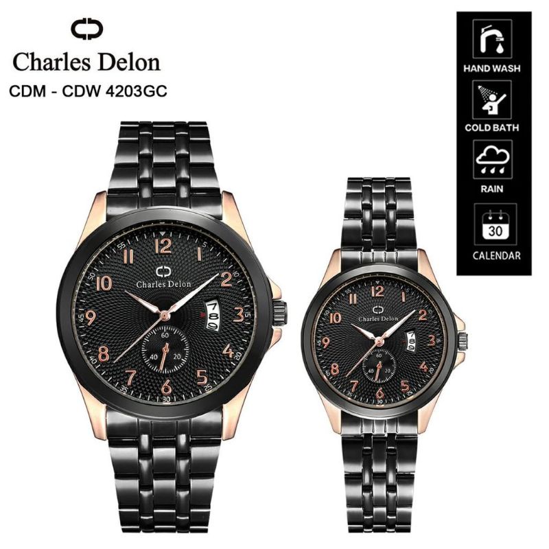 JAM TANGAN COUPLE ELEGANT KEREN CHARLES DELON ORIGINAL WATER RESIST