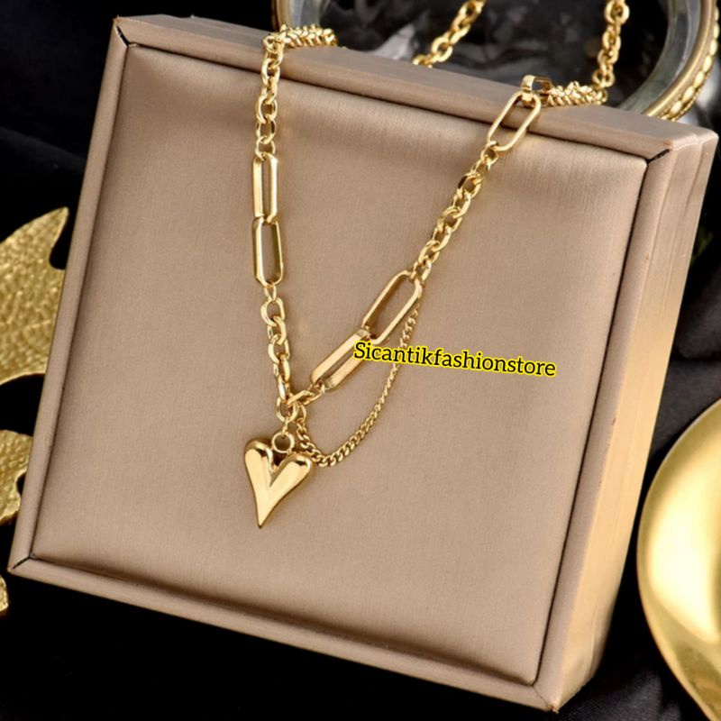 Kalung Titanium Liontin Love Gold Gerai Anti Karat selamanya Kalung Wanita Kekinian Mewah Terbaru Liontin Love Gold model Gerai