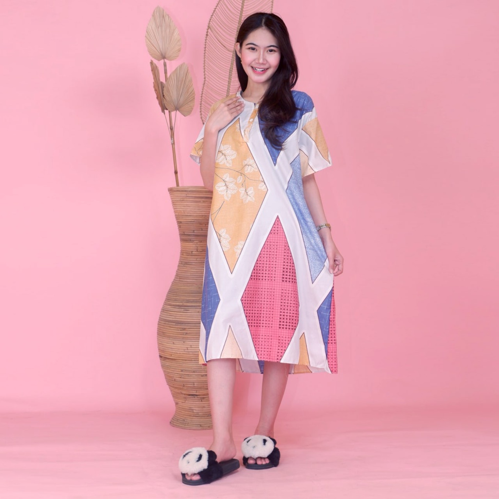 Daster JUMBO XXL Batik, Motif Acak / Campur, Leher Kancing Bumil Busui , Batik Warna-DJ Belah Ketupat