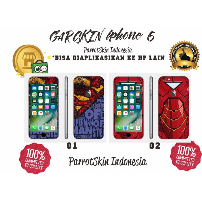 Garskin skin hp  Iphone 6 , 6 plus, dll superman ironman Edition