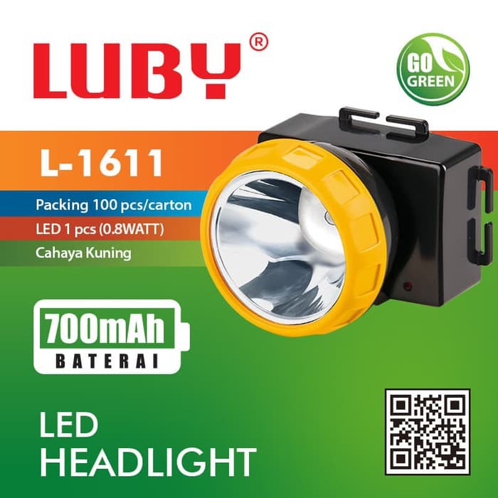 Senter Kepala Luby L1611 0.8W 16 Jam 400mAh Baterai Rechaargeable Cas