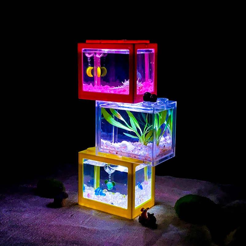 Aquarium Mini Lego Block 4 Side Windows 12x8x10cm with White LED - TOP4