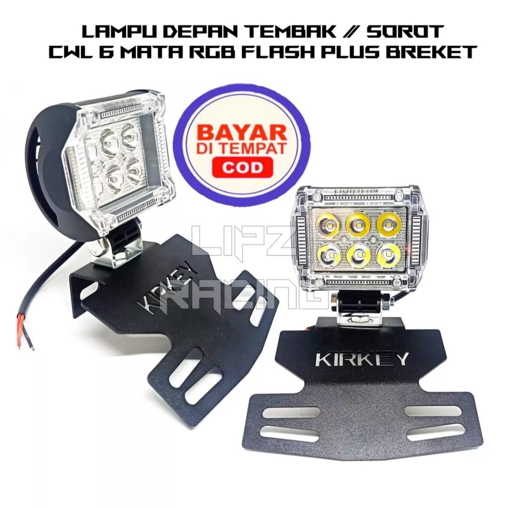 LAMPU TEMBAK/LAMPU SOROT LED 6 MATA SENJA FLASH BIRU+MERAH PLUS BREKET KIRKEY PNP RX-KING SERIES