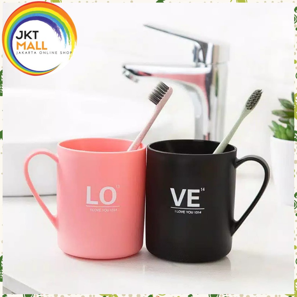 Jual Gelas Cantik Love Gelas Couple Black Pink Mug Plastik Shopee